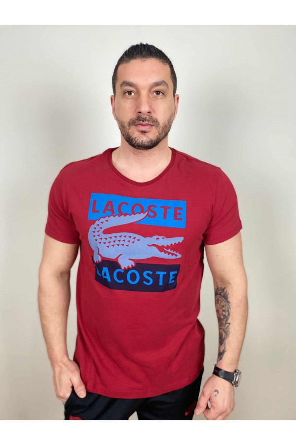 12024- LCST Kırmızı Önü Timsah Baskılı Basic Sıfır Yaka Tshirt