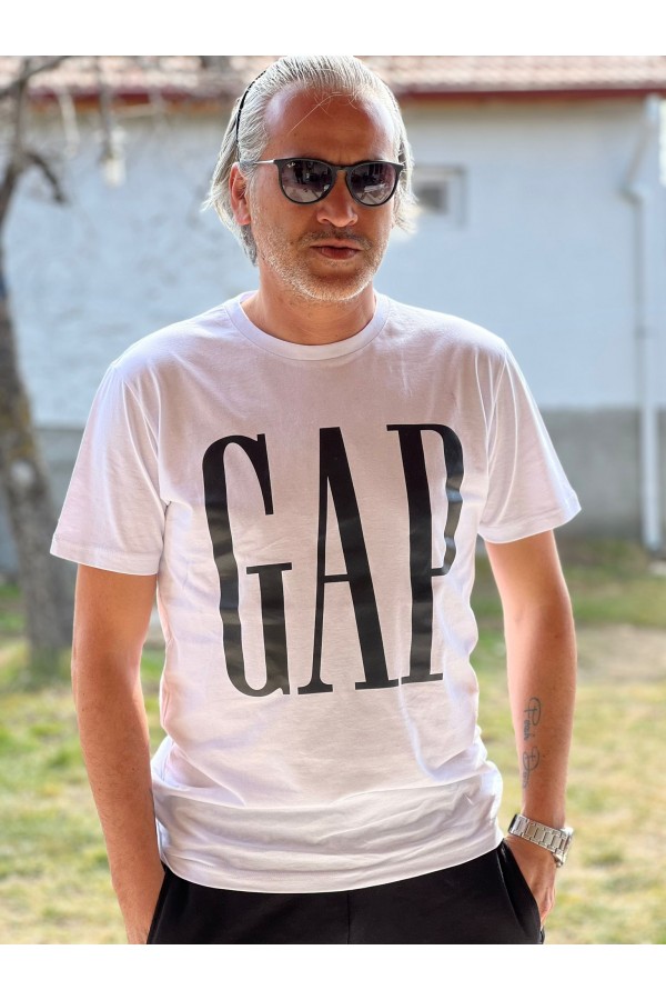 12138-Gap Beyaz Büyük Gap Baskılı Tshirt