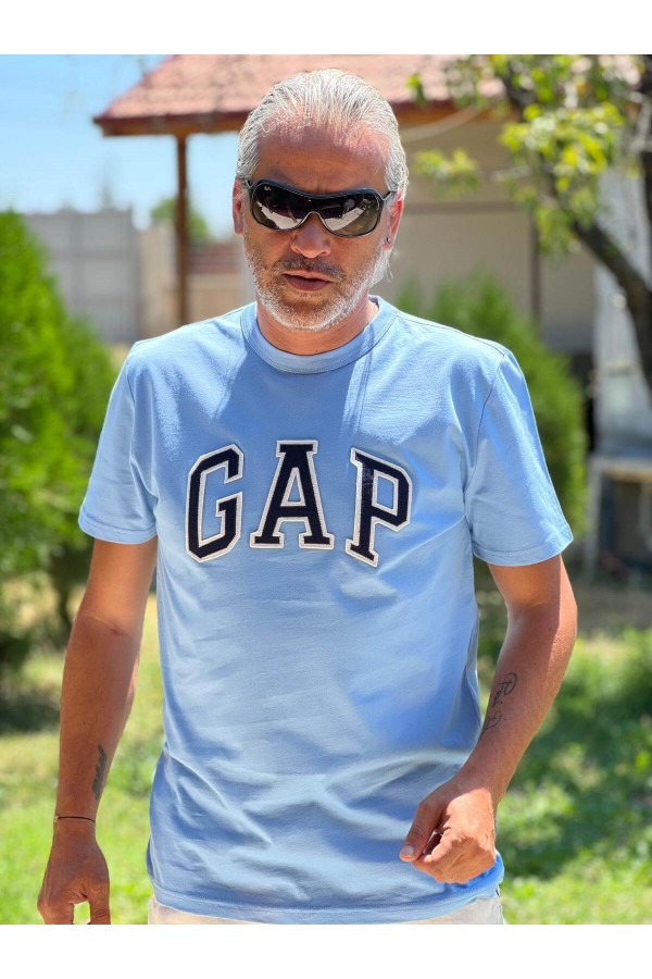 12224-Gap Buz Mavisi Biyeli Tshirt