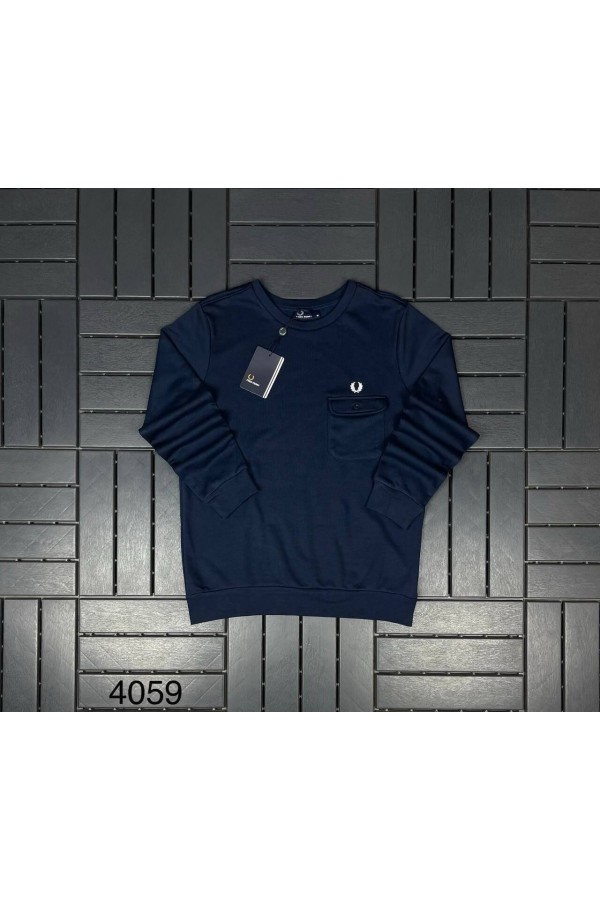 6108-Fred Perry Lacivert Cep Detaylı Bisiklet Yaka Sweath